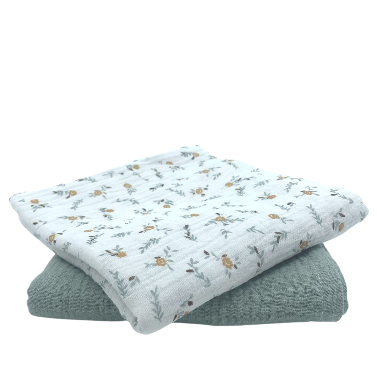 Lot de 2 langes - motif fleuri menthe