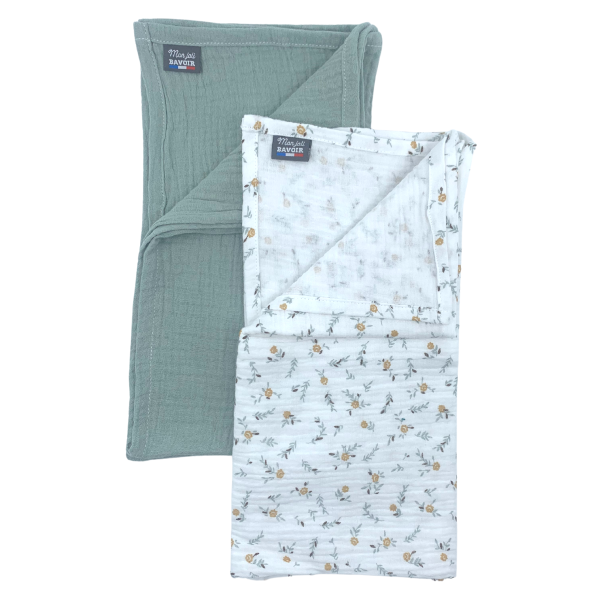 Lot de 2 langes - motif fleuri menthe