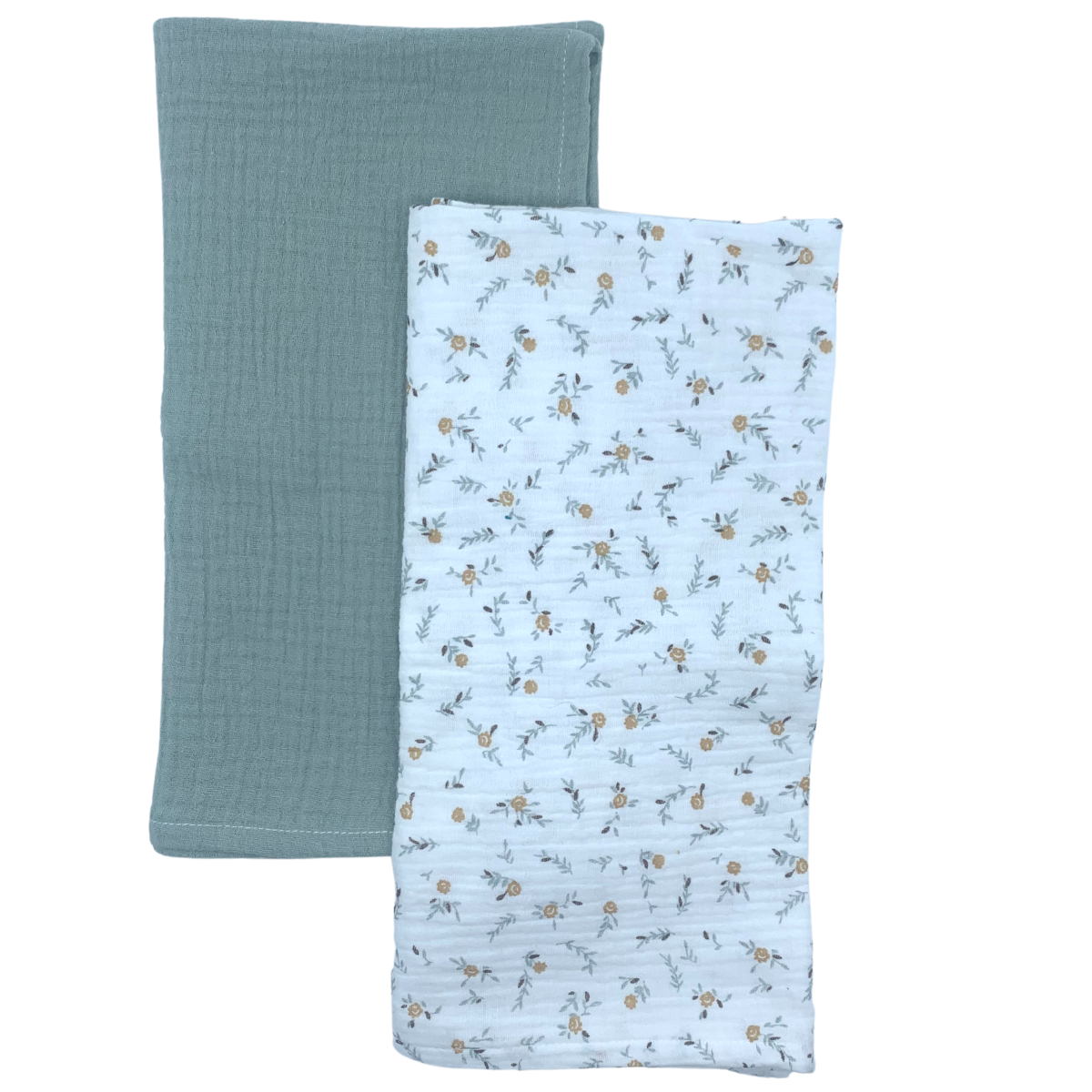 Lot de 2 langes - motif fleuri menthe